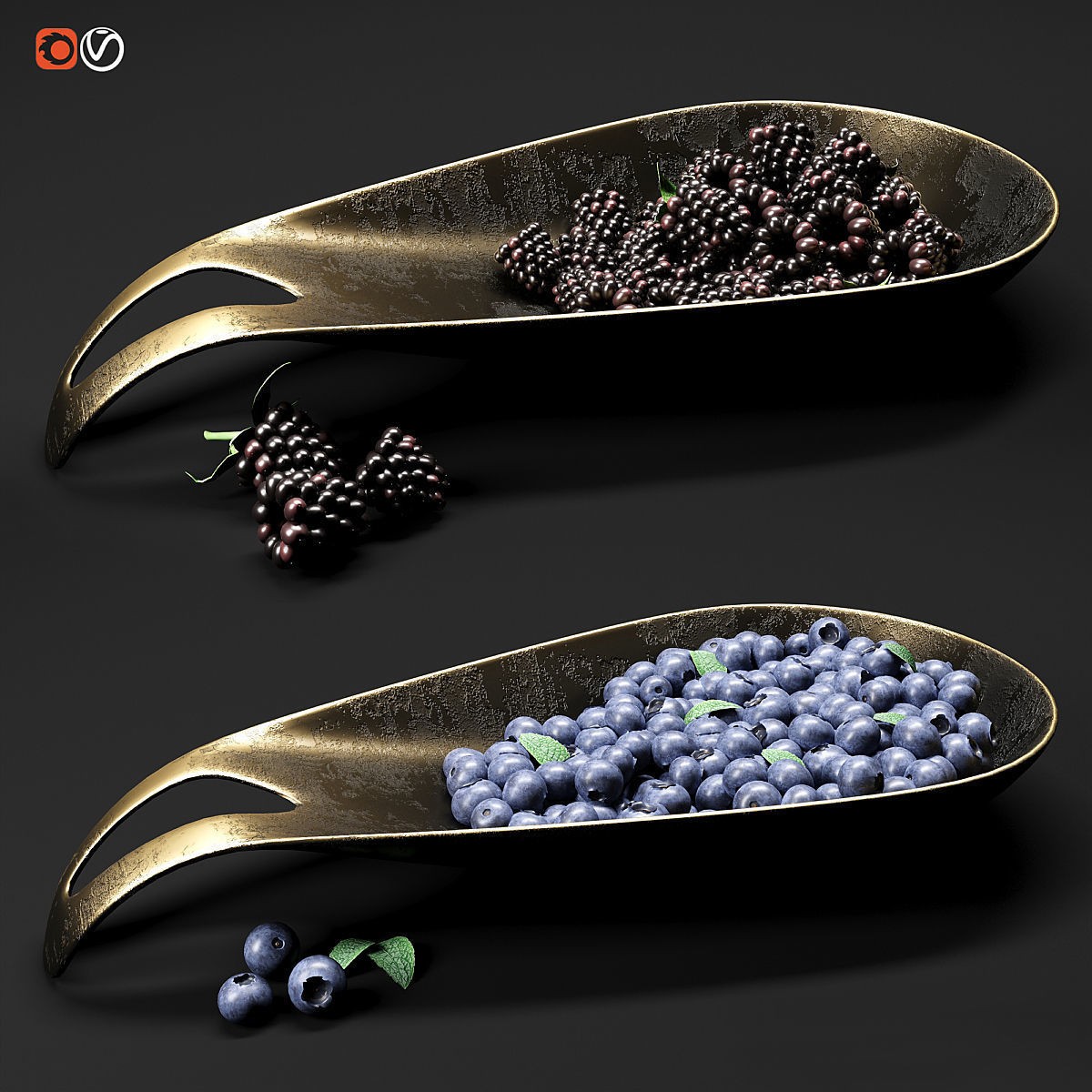 Dish with Berries and Fruits - Game-Ready 3D Model - View 4