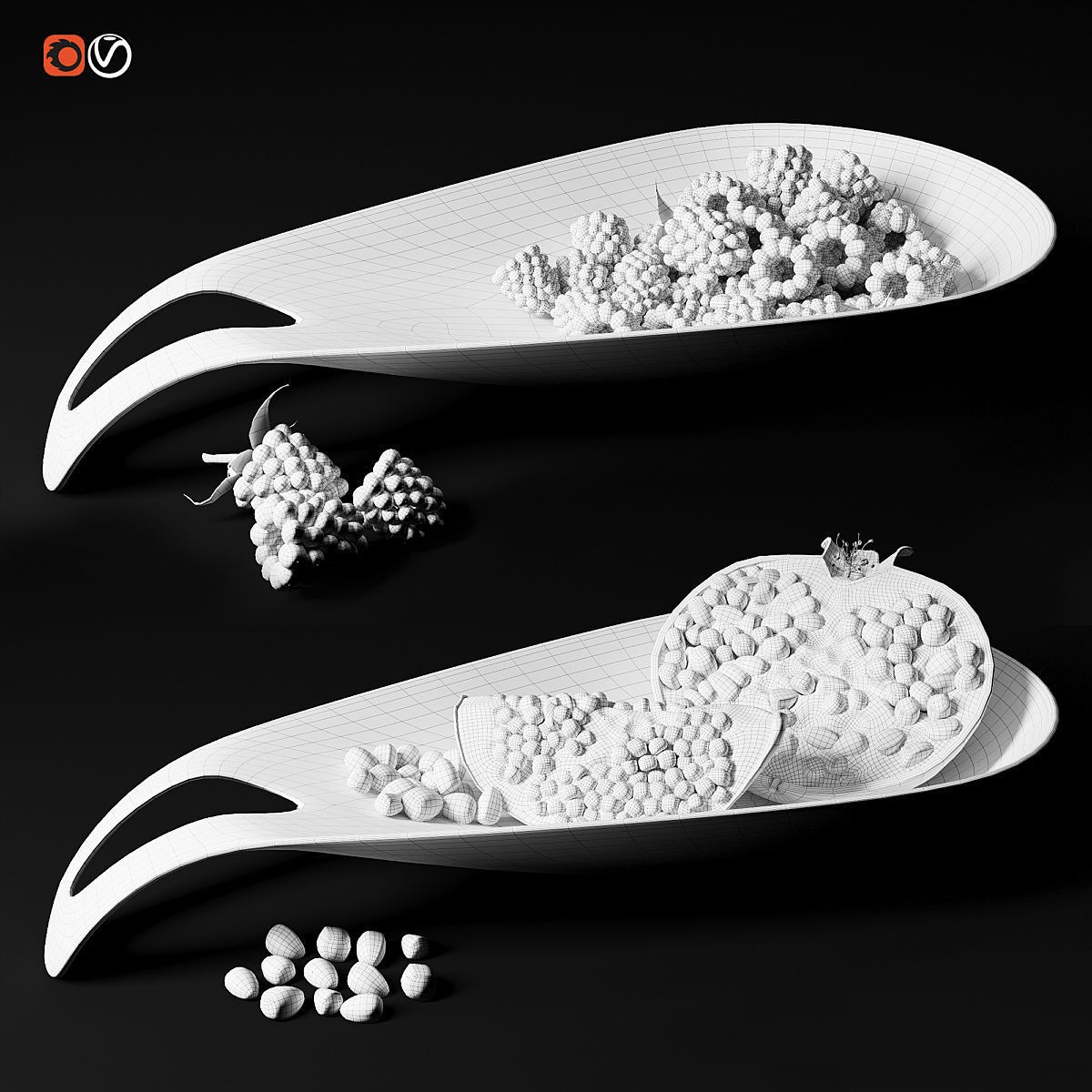 Dish with Berries and Fruits - Game-Ready 3D Model - View 5