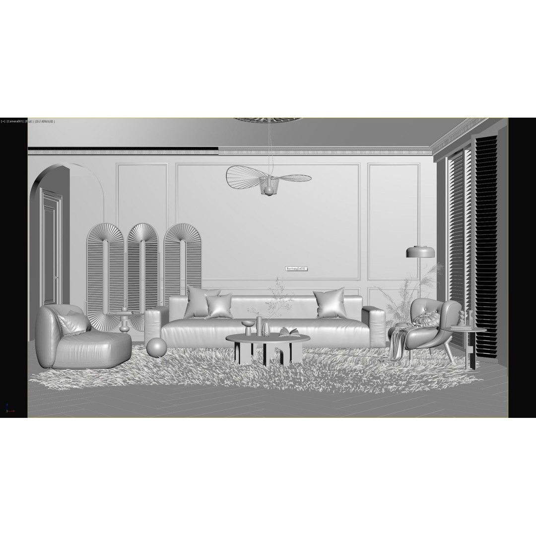 Parisian Living Room 3D Model – Detailed Interior Design, PBR