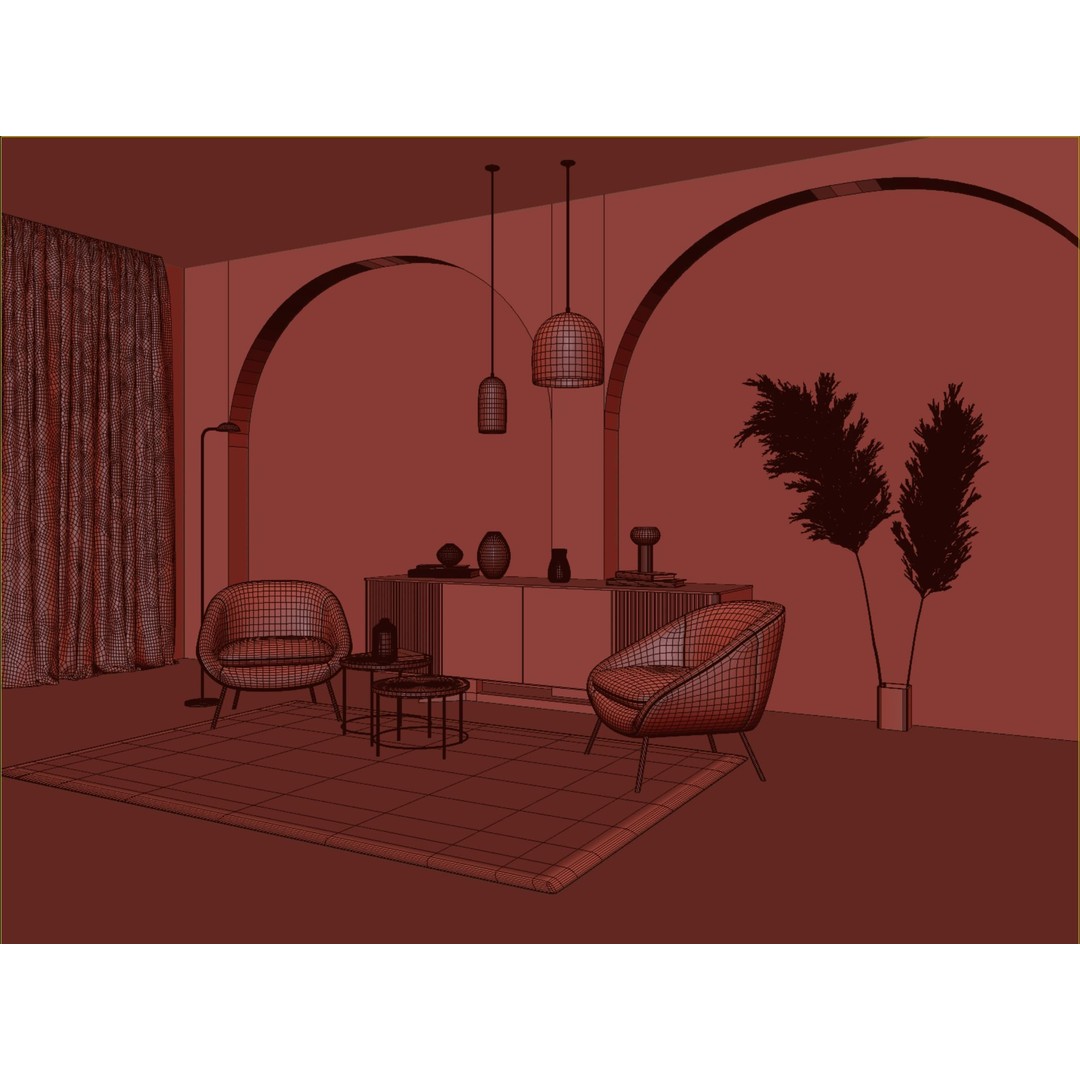 Living Room 3D Model – Modern Interior Scene with Textures & Lighting