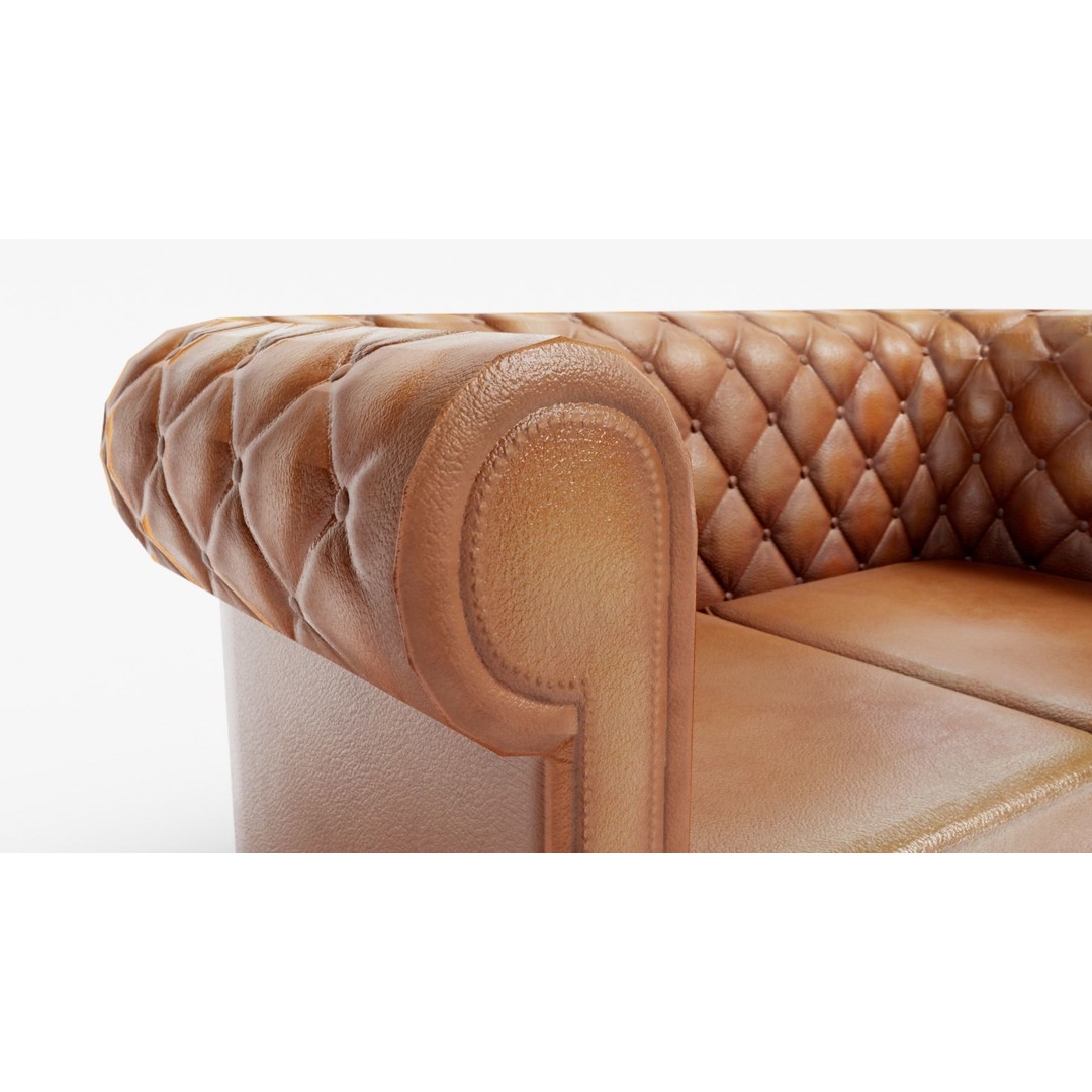 Used Leather Armchair 3D Model – Low Poly PBR Game Asset, FBX - View 12