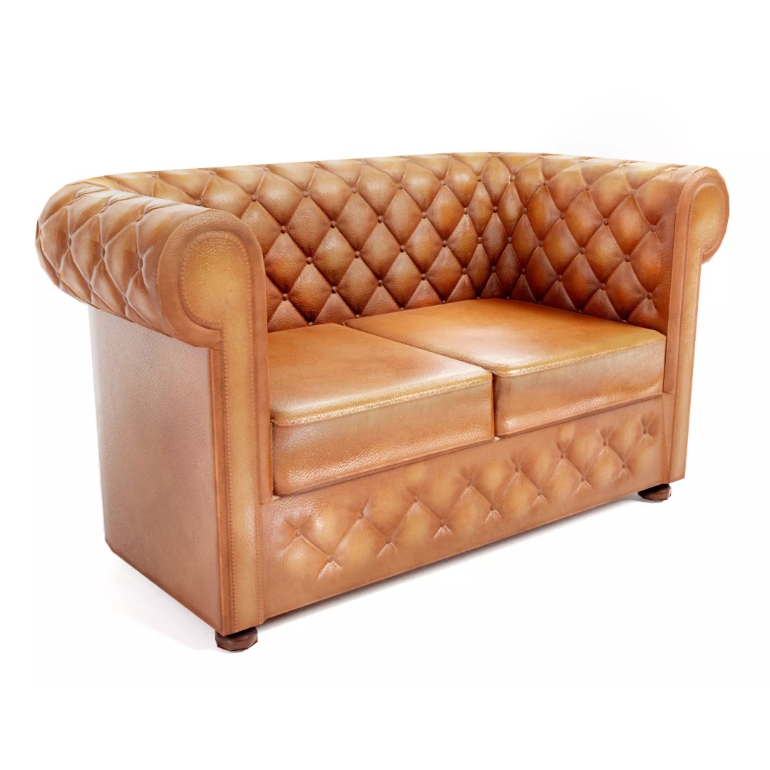 Used Leather Armchair 3D Model – Low Poly PBR Game Asset, FBX - View 2