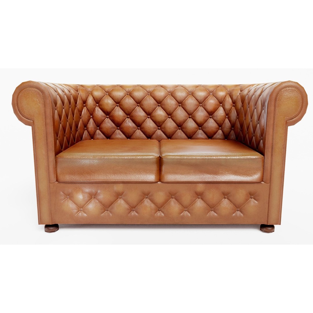 Used Leather Armchair 3D Model – Low Poly PBR Game Asset, FBX - View 3