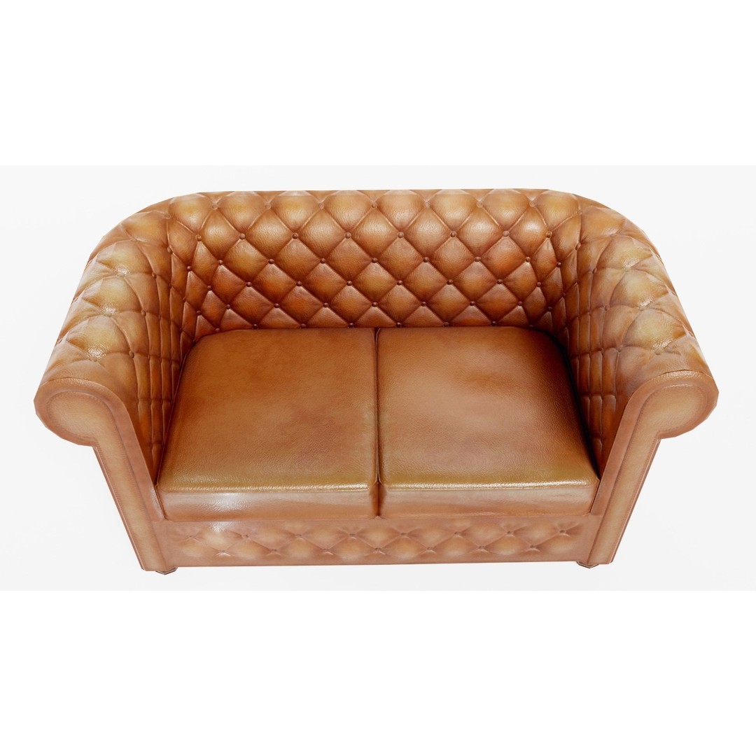 Used Leather Armchair 3D Model – Low Poly PBR Game Asset, FBX - View 4