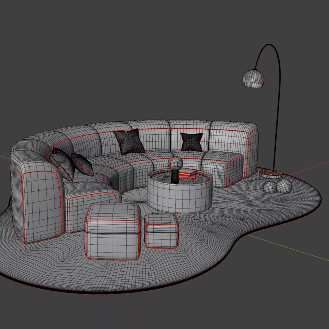 Modern Curved Modular Sofa Set 3D Model – Contemporary Furniture Asset, Blender, FBX