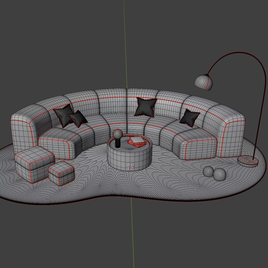 Modern Curved Modular Sofa Set 3D Model – Contemporary Furniture Asset, Blender, FBX - View 12