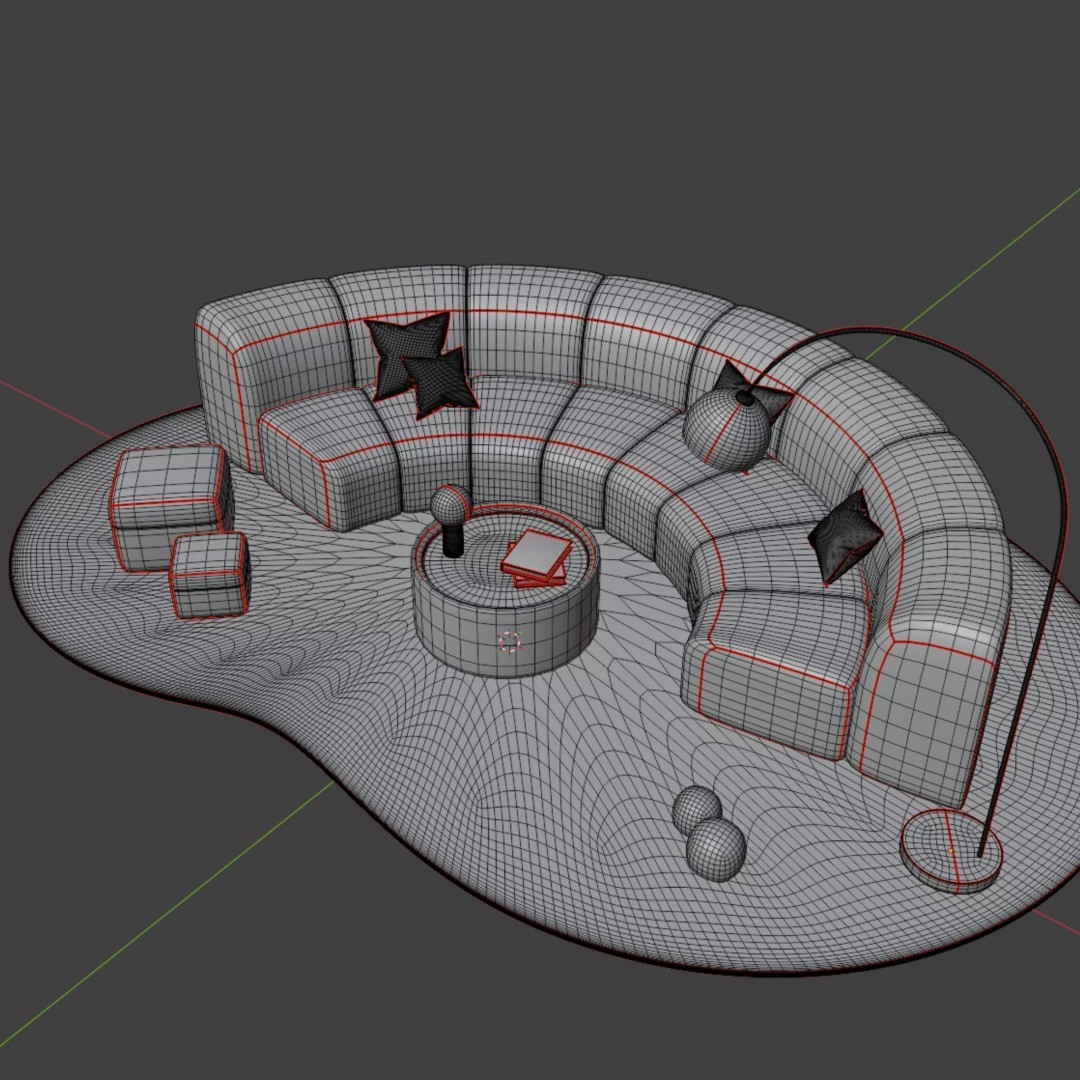 Modern Curved Modular Sofa Set 3D Model – Contemporary Furniture Asset, Blender, FBX - View 13