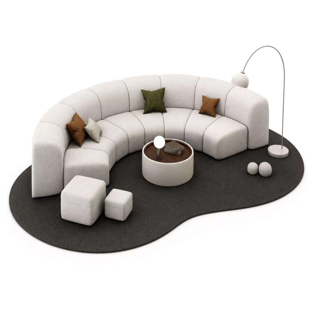 Modern Curved Modular Sofa Set 3D Model – Contemporary Furniture Asset, Blender, FBX - View 3