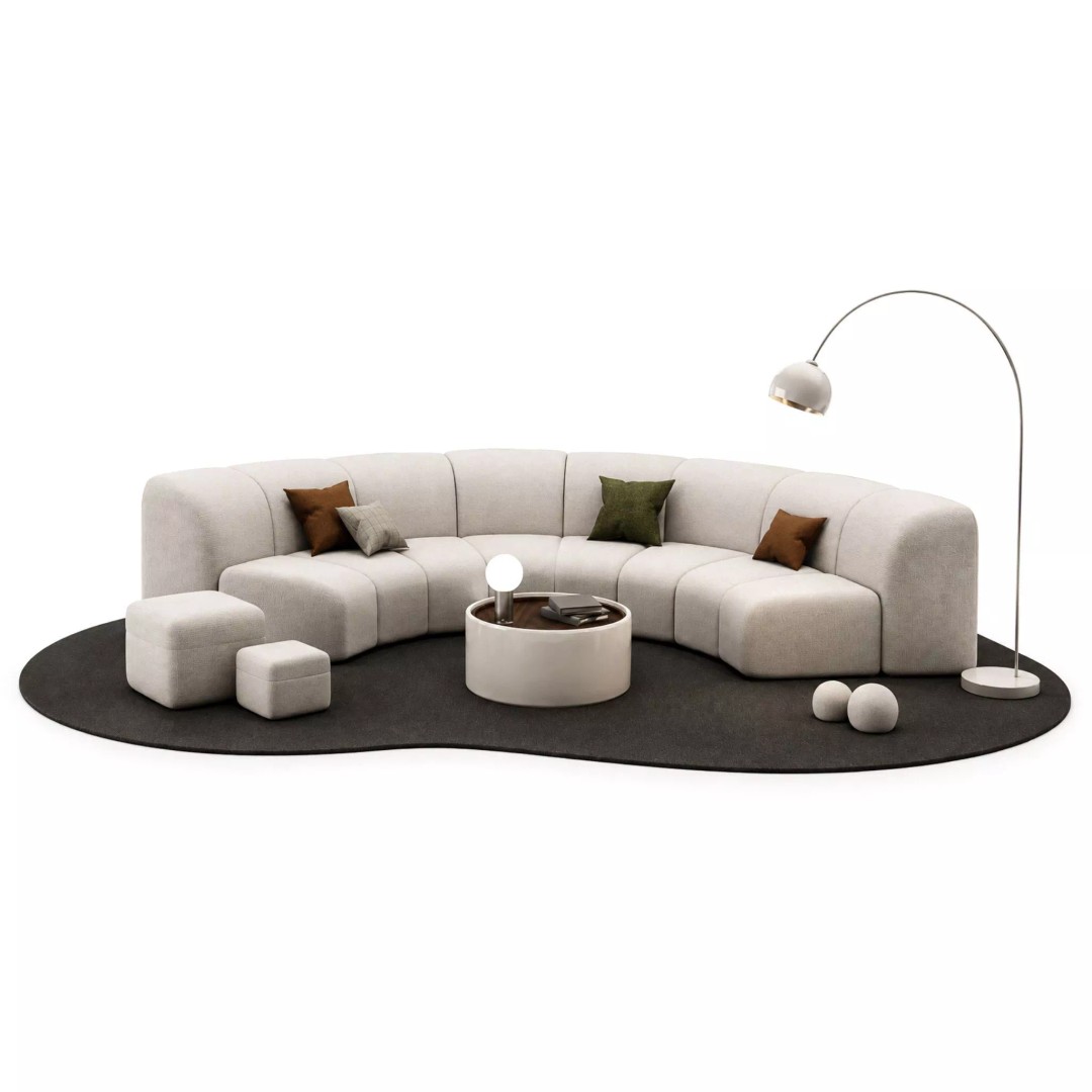 Modern Curved Modular Sofa Set 3D Model – Contemporary Furniture Asset, Blender, FBX - View 4