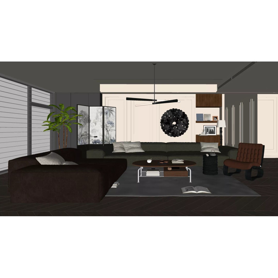 Mid-century Modern Living Room 3D Model – PBR Textures, Multiple Formats