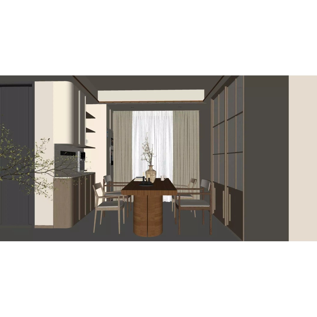 Chinese Style Living and Dining Room 3D Model – Elegant Interior Design, FBX