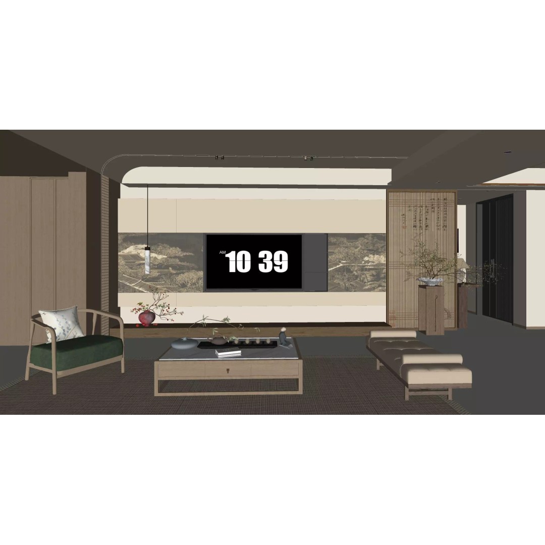 Chinese Style Living and Dining Room 3D Model – Elegant Interior Design, FBX - View 11