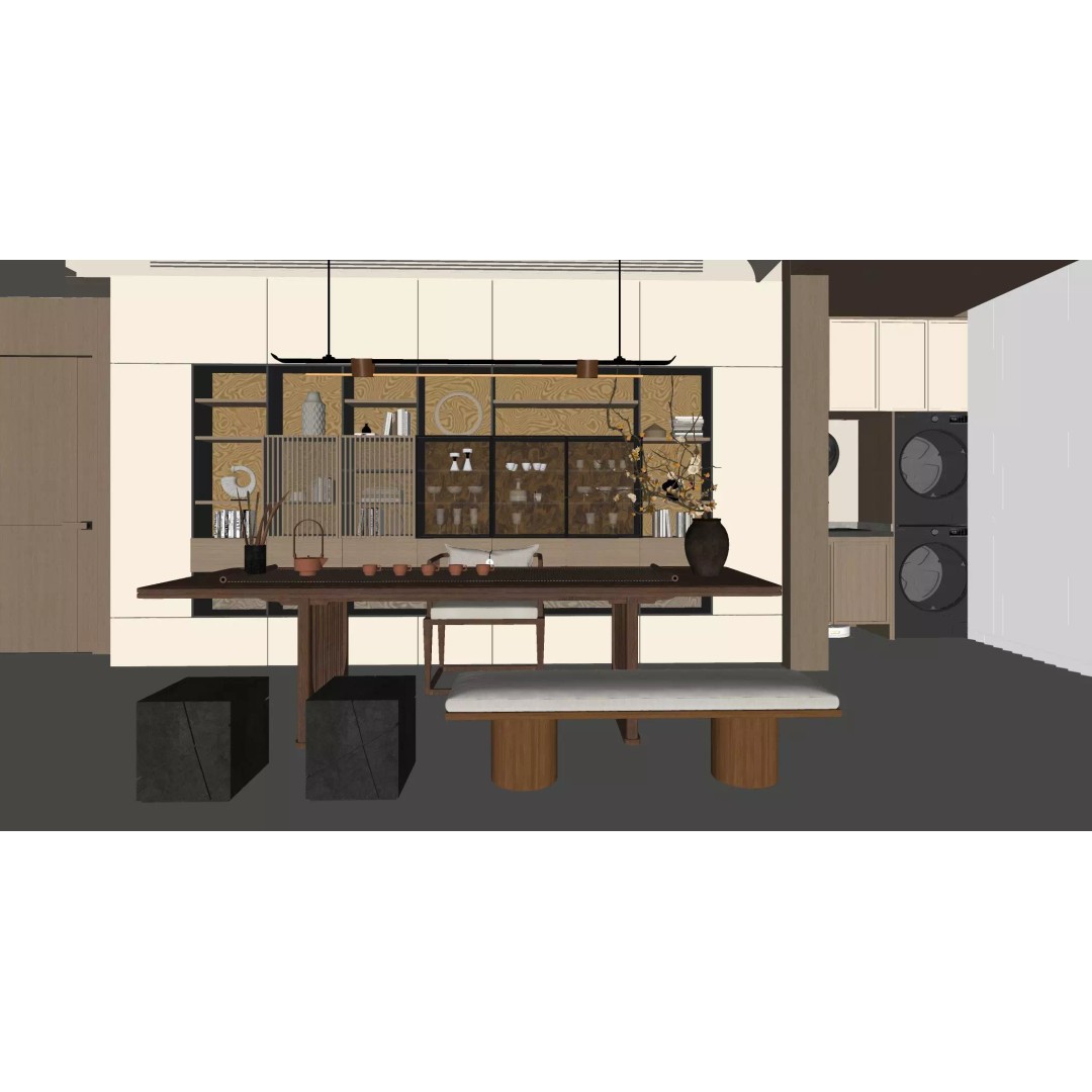 Chinese Style Living and Dining Room 3D Model – Elegant Interior Design, FBX - View 12