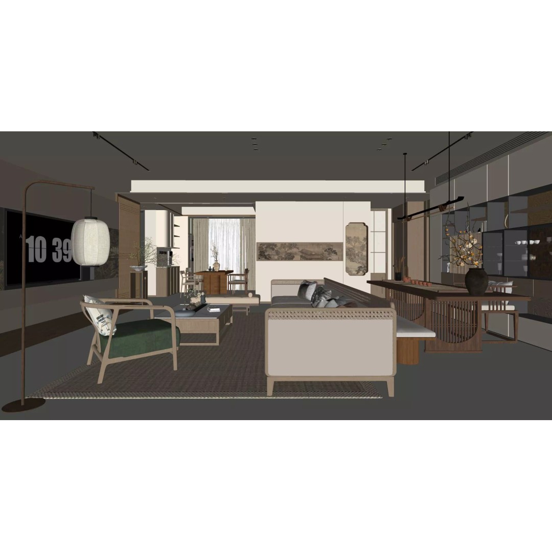 Chinese Style Living and Dining Room 3D Model – Elegant Interior Design, FBX - View 13