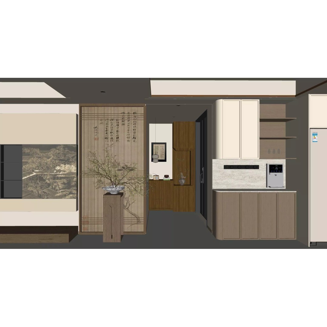 Chinese Style Living and Dining Room 3D Model – Elegant Interior Design, FBX - View 14