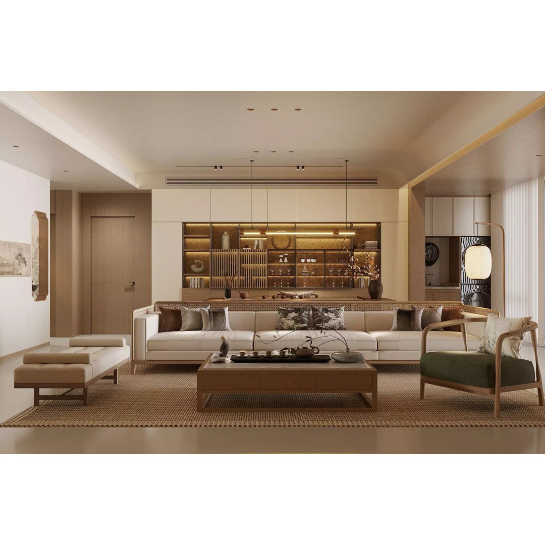 Chinese Style Living and Dining Room 3D Model – Elegant Interior Design, FBX - View 2