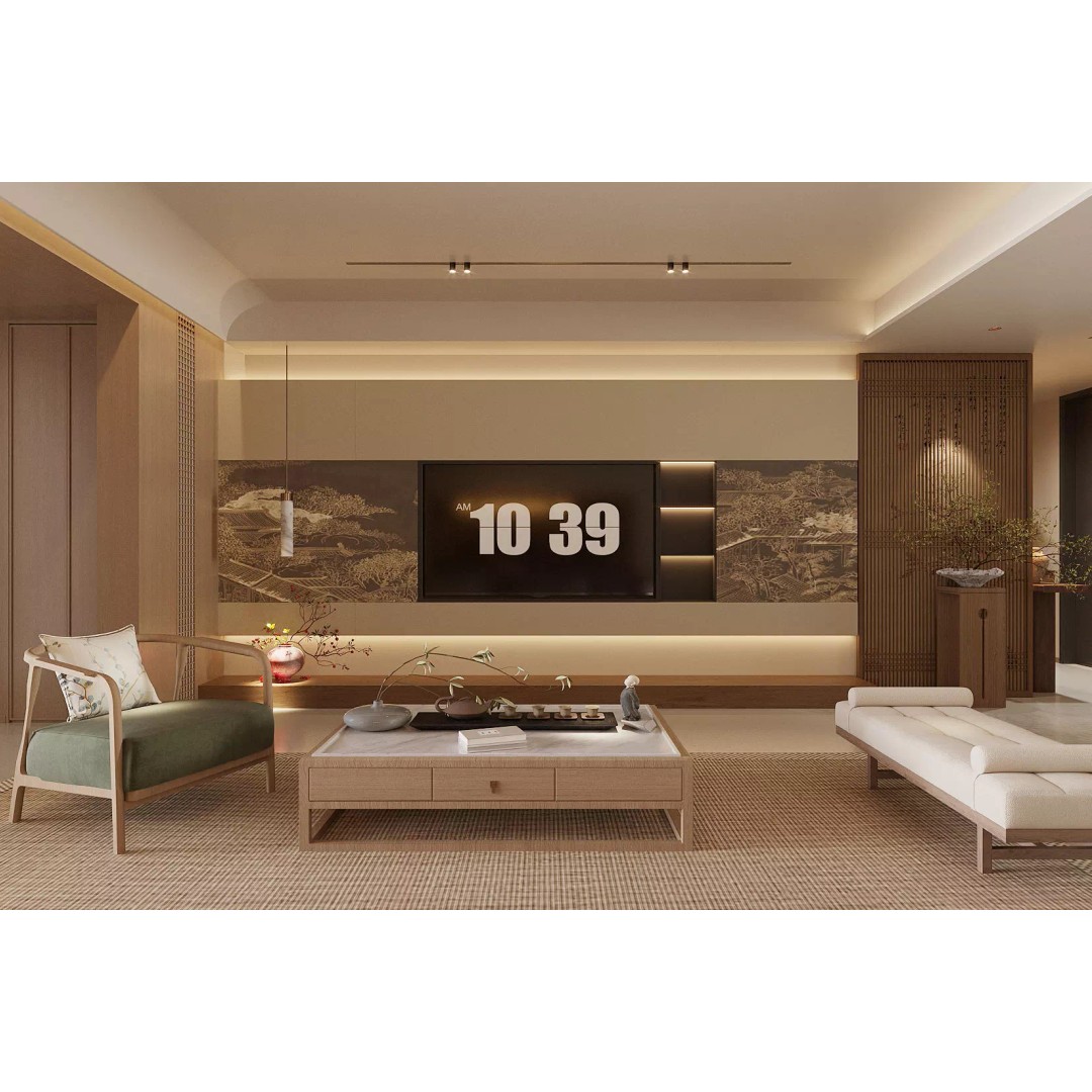 Chinese Style Living and Dining Room 3D Model – Elegant Interior Design, FBX - View 3