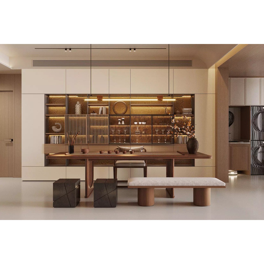 Chinese Style Living and Dining Room 3D Model – Elegant Interior Design, FBX - View 4