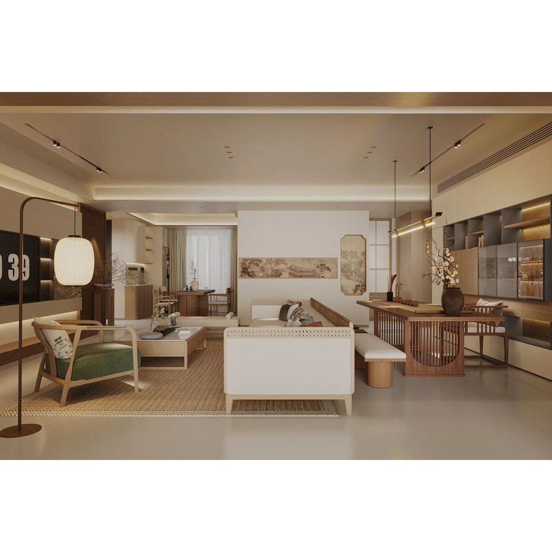 Chinese Style Living and Dining Room 3D Model – Elegant Interior Design, FBX - View 5