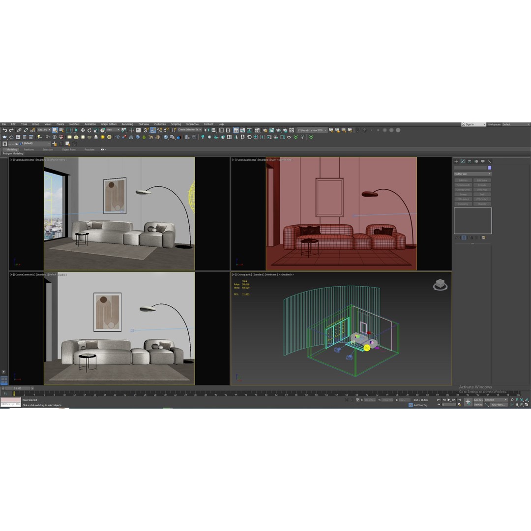 Minimal Living Room 3D Model – Textured Interior Scene, FBX/OBJ - View 4