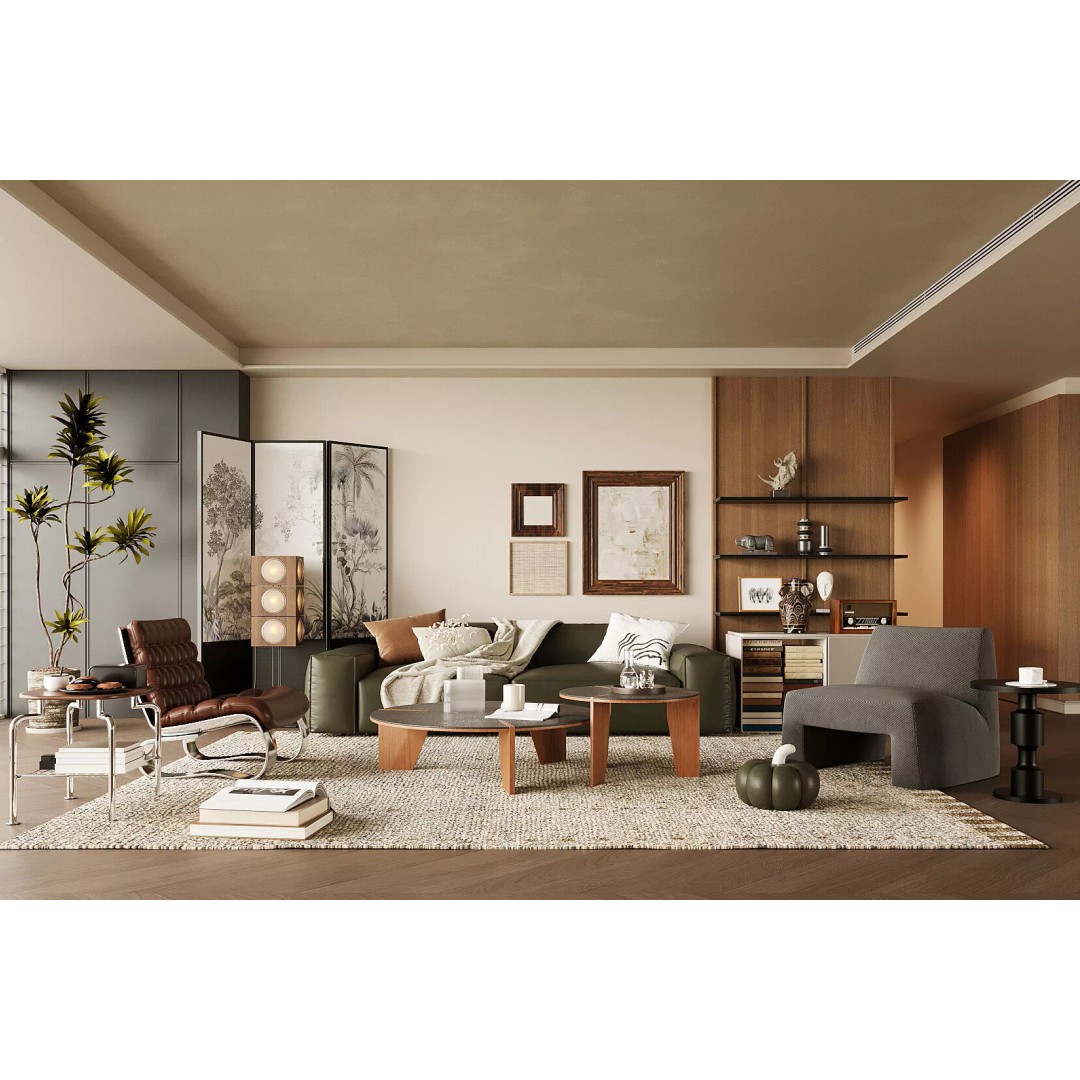 Mid-century Modern Living Room 3D Model – Vintage Design, Blender, FBX, OBJ - View 2