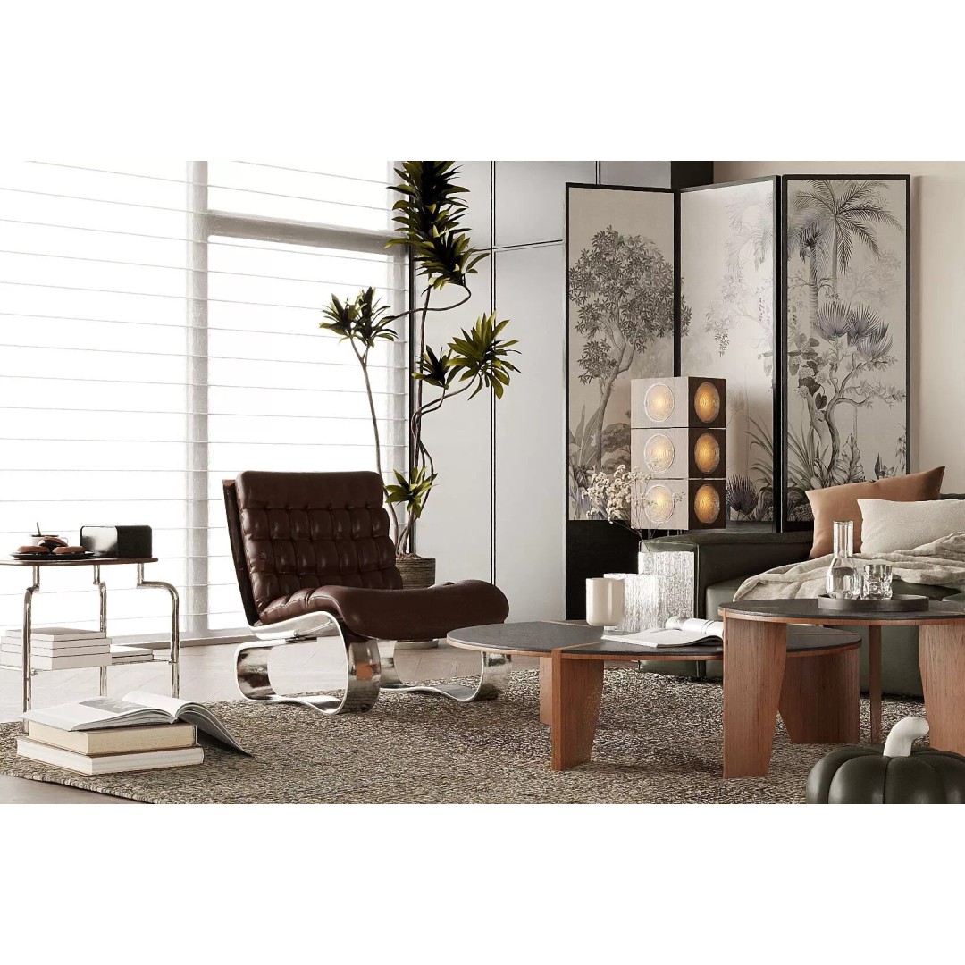Mid-century Modern Living Room 3D Model – Vintage Design, Blender, FBX, OBJ - View 6