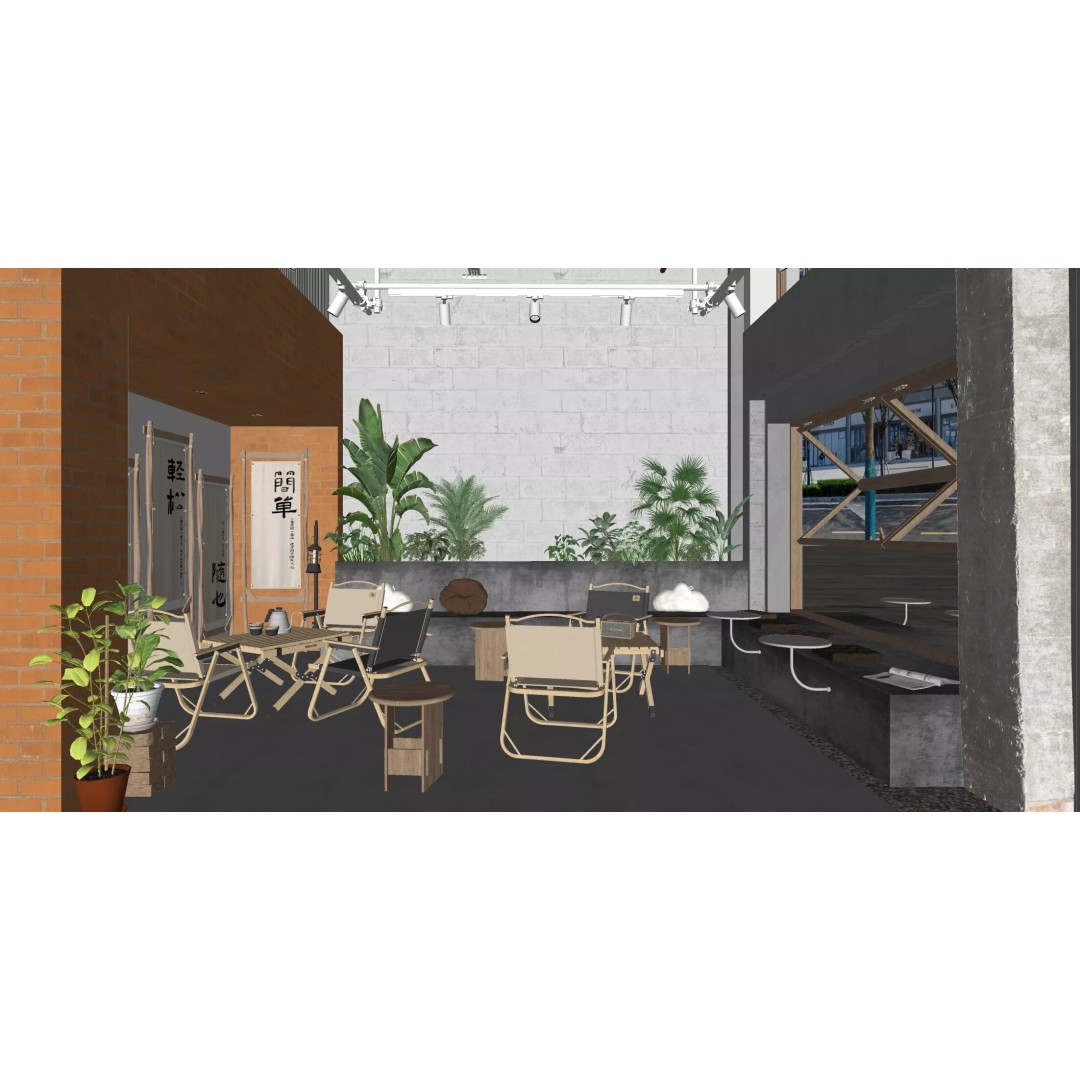 Coffee Shop Space Design 3D Model – Industrial Chair, PBR Textures
