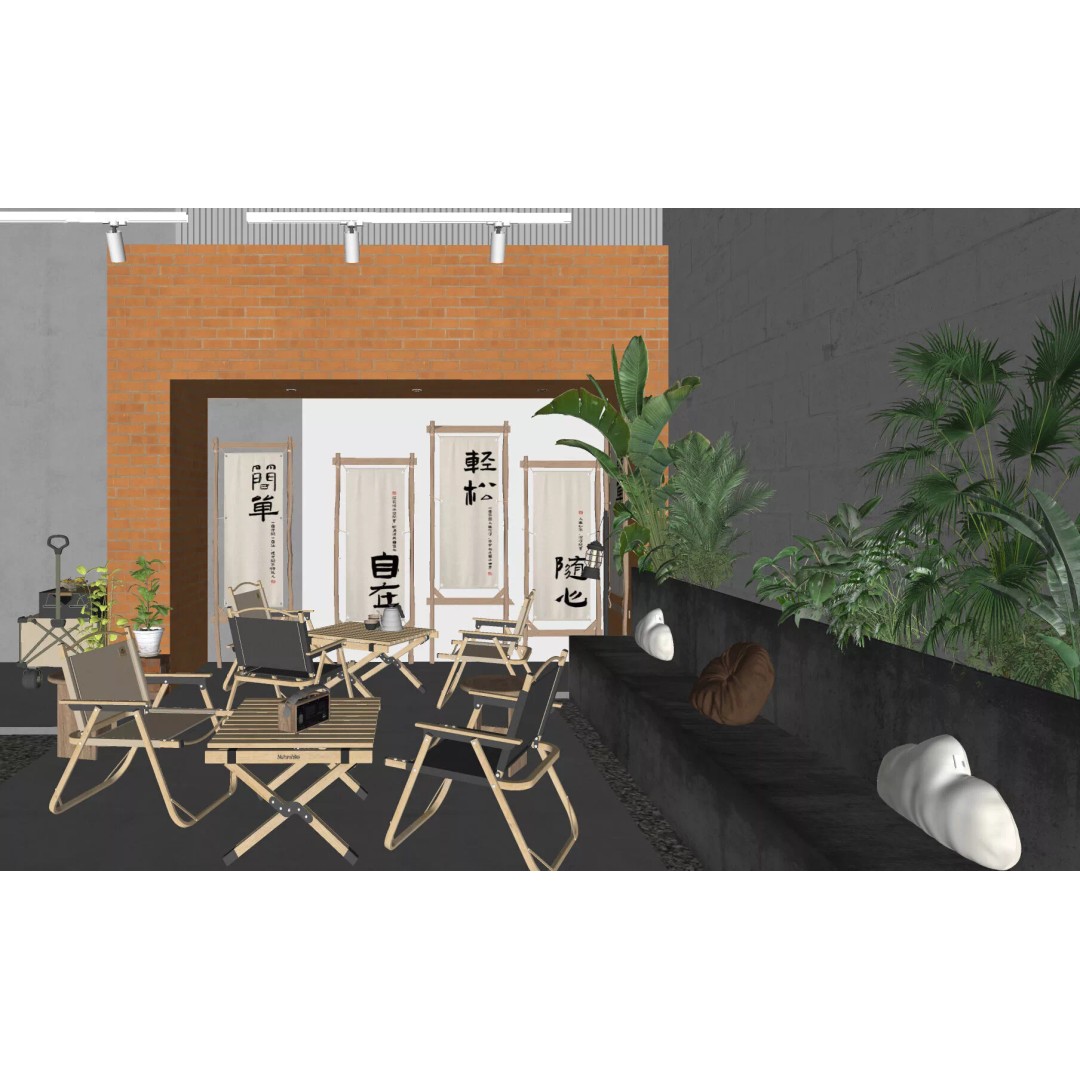 Coffee Shop Space Design 3D Model – Industrial Chair, PBR Textures - View 10