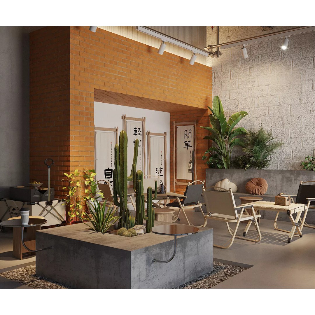Coffee Shop Space Design 3D Model – Industrial Chair, PBR Textures - View 2
