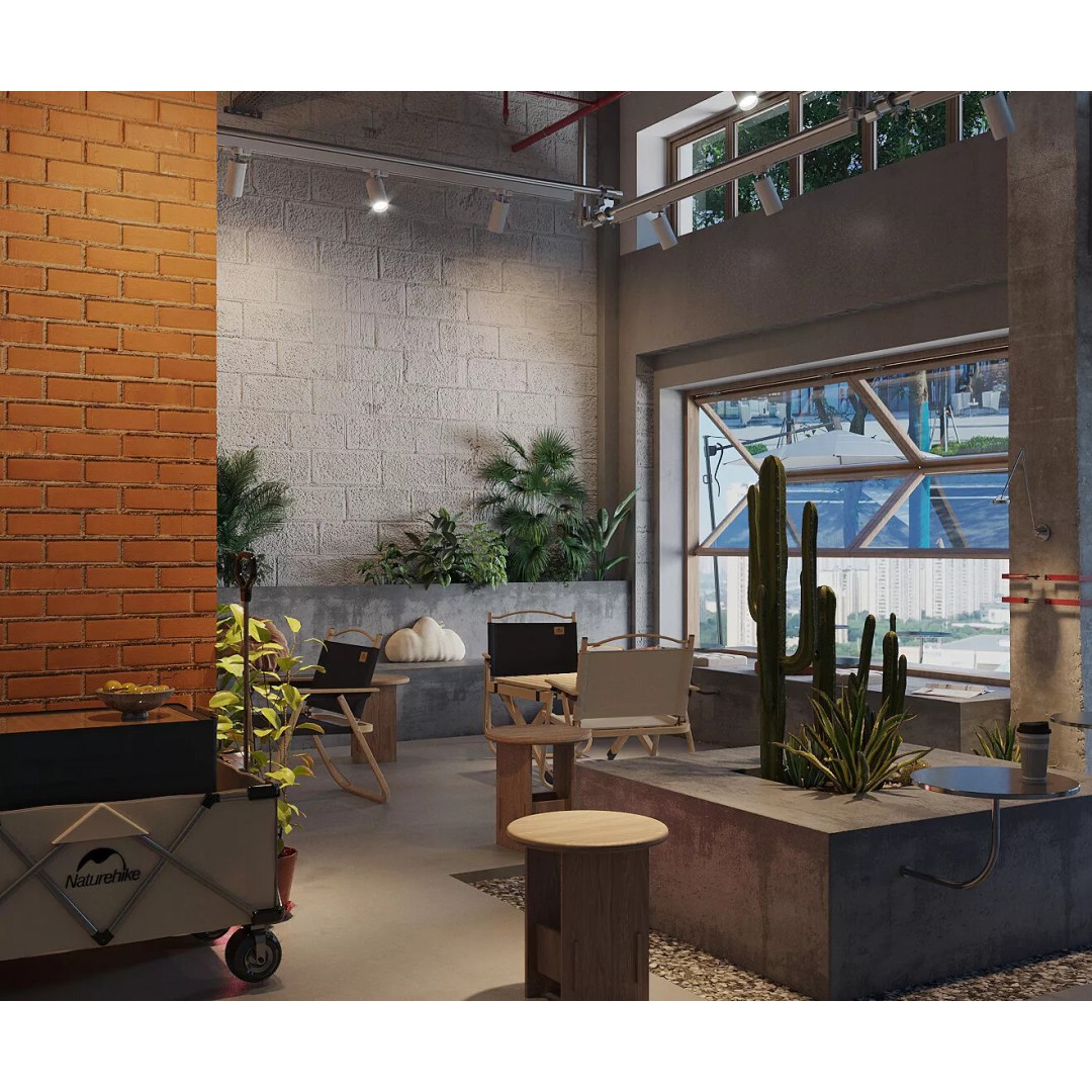 Coffee Shop Space Design 3D Model – Industrial Chair, PBR Textures - View 3