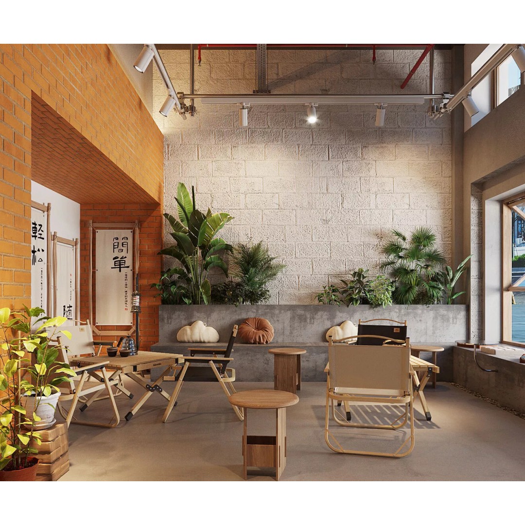 Coffee Shop Space Design 3D Model – Industrial Chair, PBR Textures - View 6