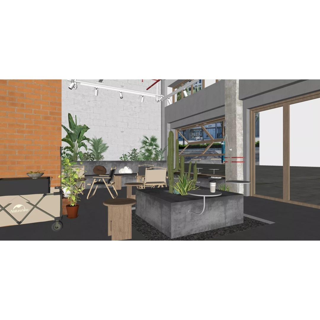 Coffee Shop Space Design 3D Model – Industrial Chair, PBR Textures - View 7