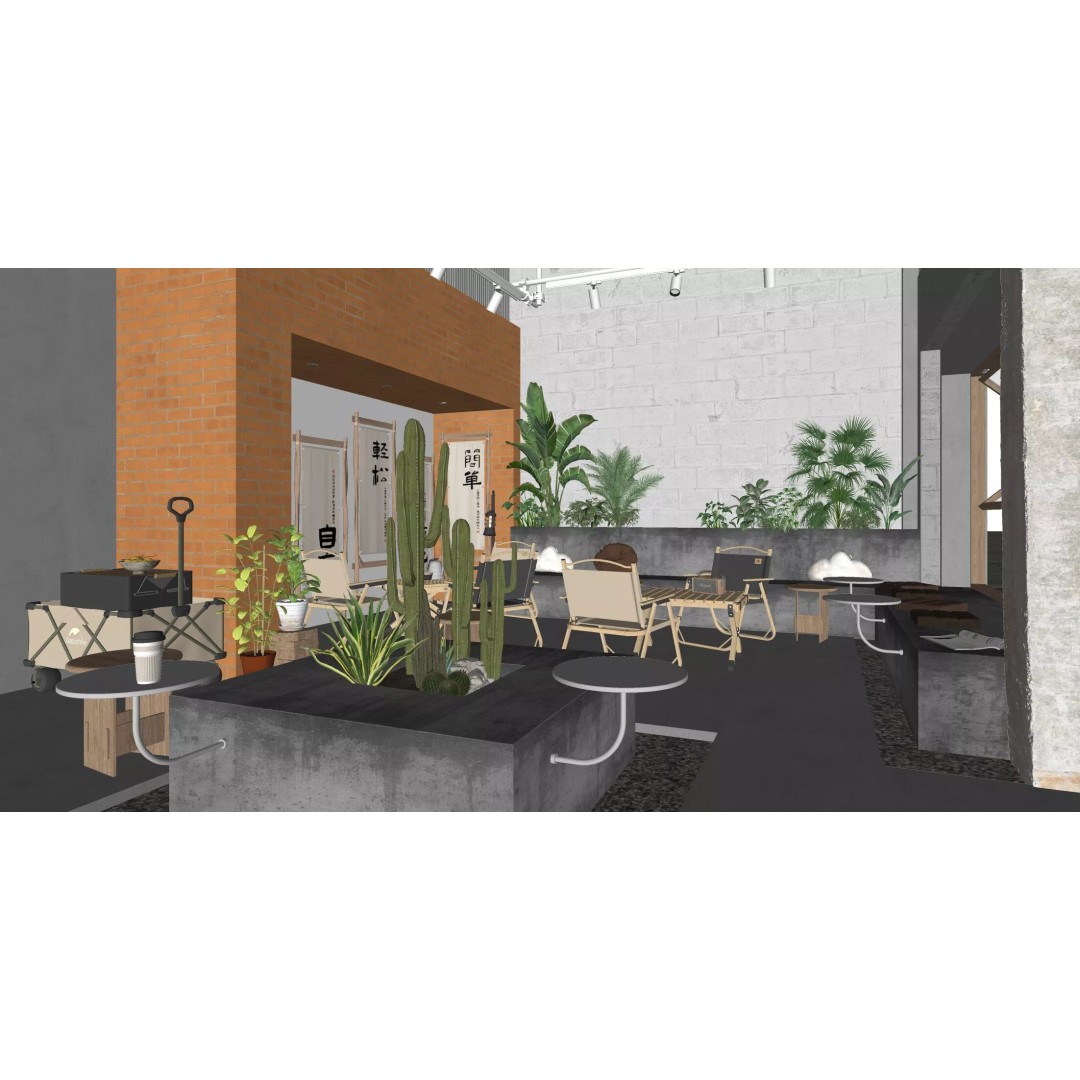 Coffee Shop Space Design 3D Model – Industrial Chair, PBR Textures - View 8