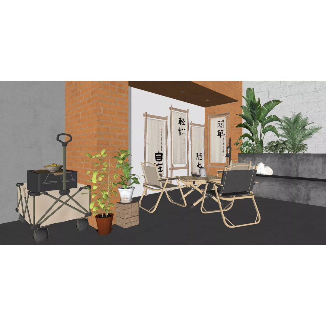 Coffee Shop Space Design 3D Model – Industrial Chair, PBR Textures - View 9