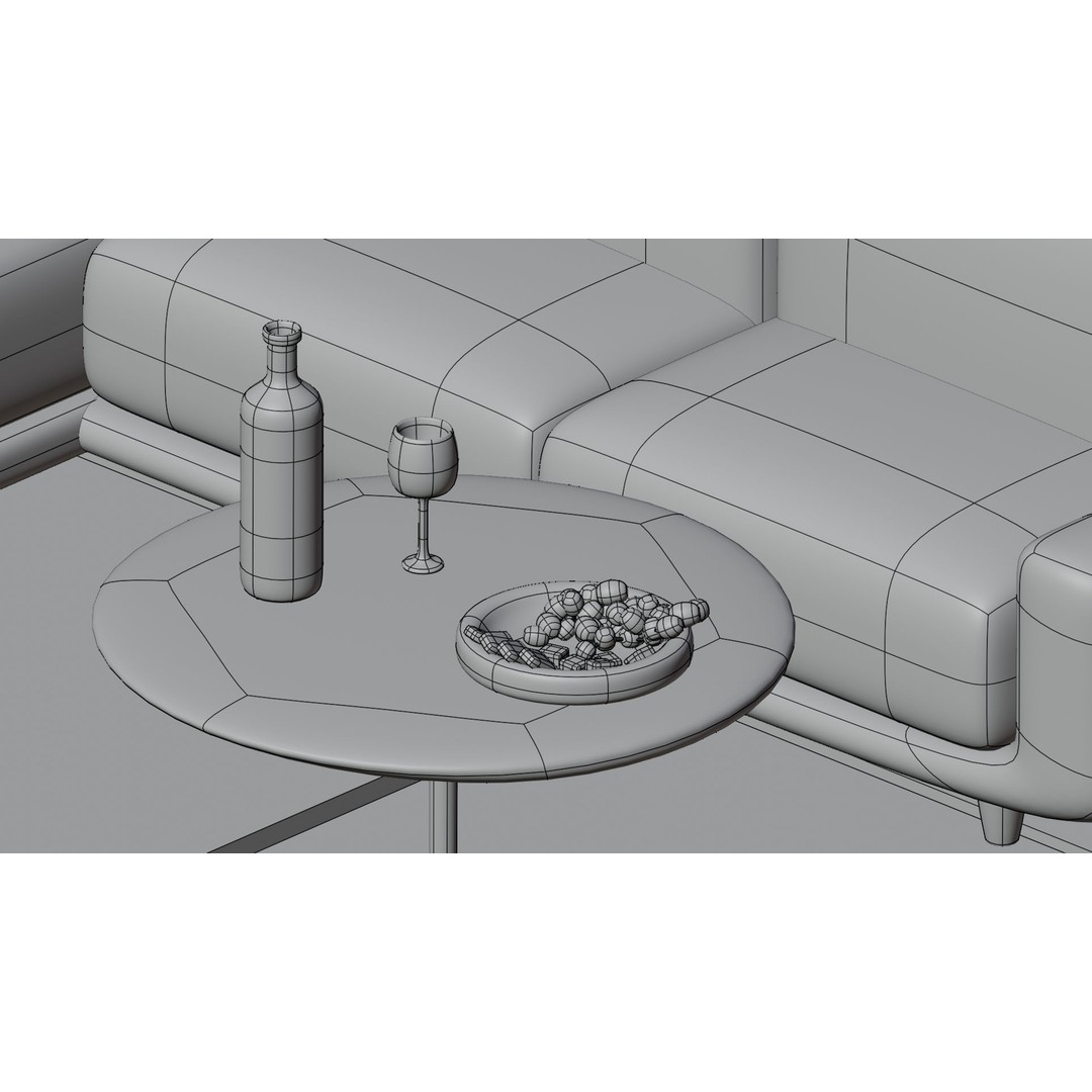 Isometric Cartoon Living Room 3D Model – Low Poly Interior Pack, FBX, OBJ