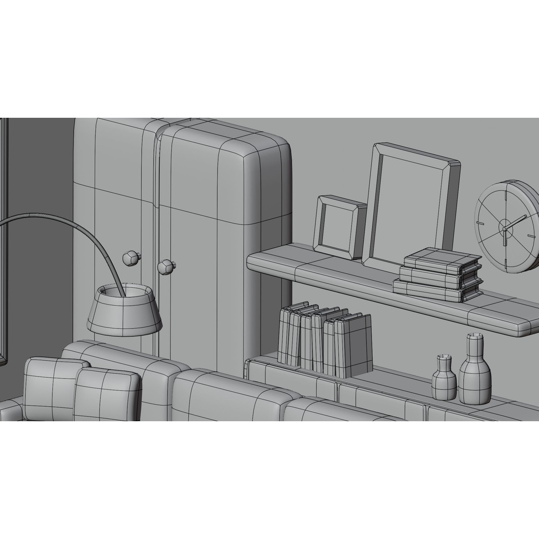 Isometric Cartoon Living Room 3D Model – Low Poly Interior Pack, FBX, OBJ - View 15