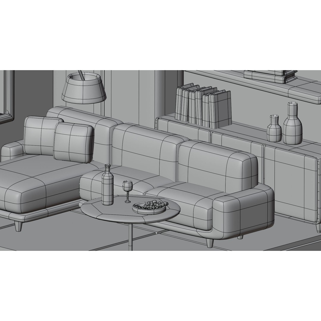 Isometric Cartoon Living Room 3D Model – Low Poly Interior Pack, FBX, OBJ - View 16