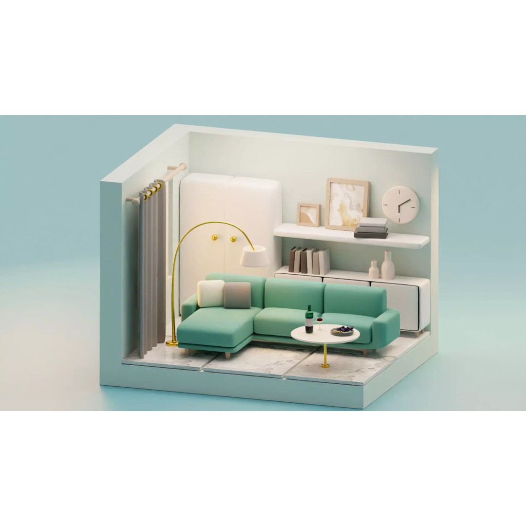 Isometric Cartoon Living Room 3D Model – Low Poly Interior Pack, FBX, OBJ - View 2