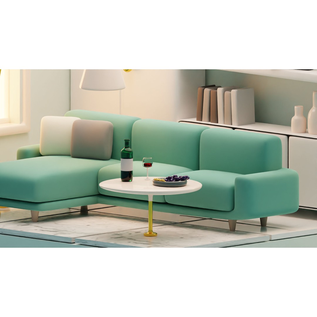Isometric Cartoon Living Room 3D Model – Low Poly Interior Pack, FBX, OBJ - View 7