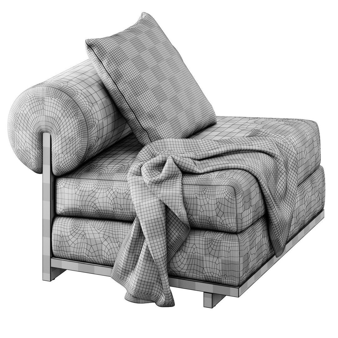 Moving Mountains Slipper Chair 3D Model – Modern Fabric Armchair, FBX - View 6
