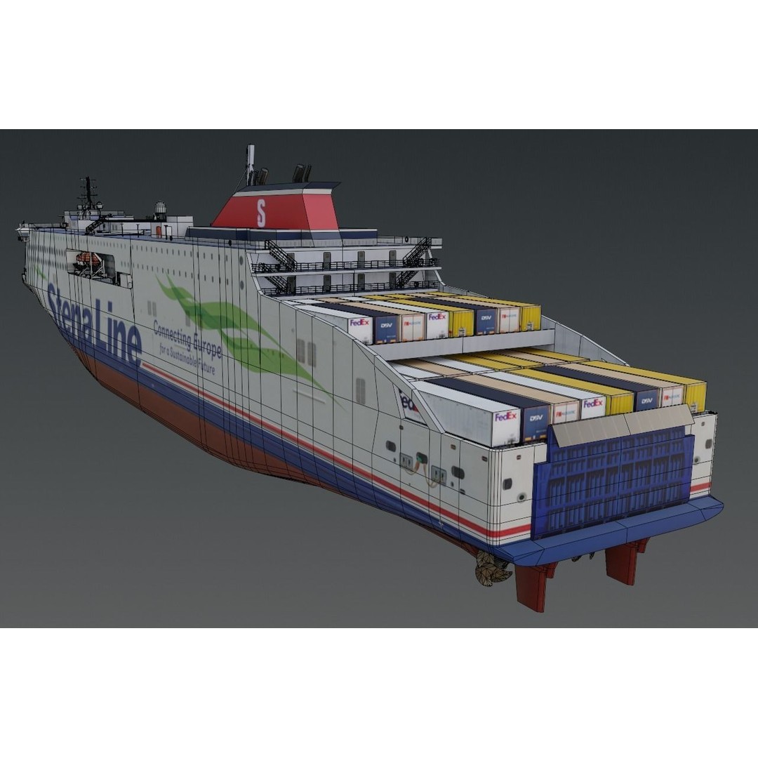 Stena Edda 3D Model – Low Poly Passenger Ship, FBX, OBJ - View 10