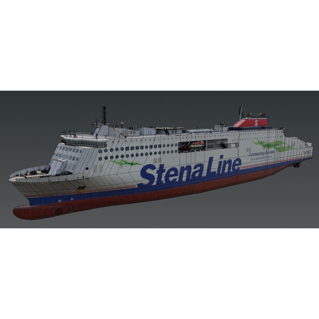 Stena Edda 3D Model – Low Poly Passenger Ship, FBX, OBJ - View 9