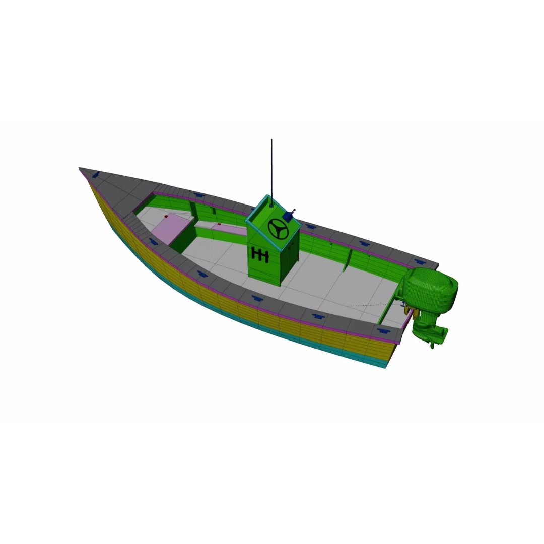 Lumber Yard Skiff 3D Model – Detailed Wooden Boat with Outboard Motor - View 14
