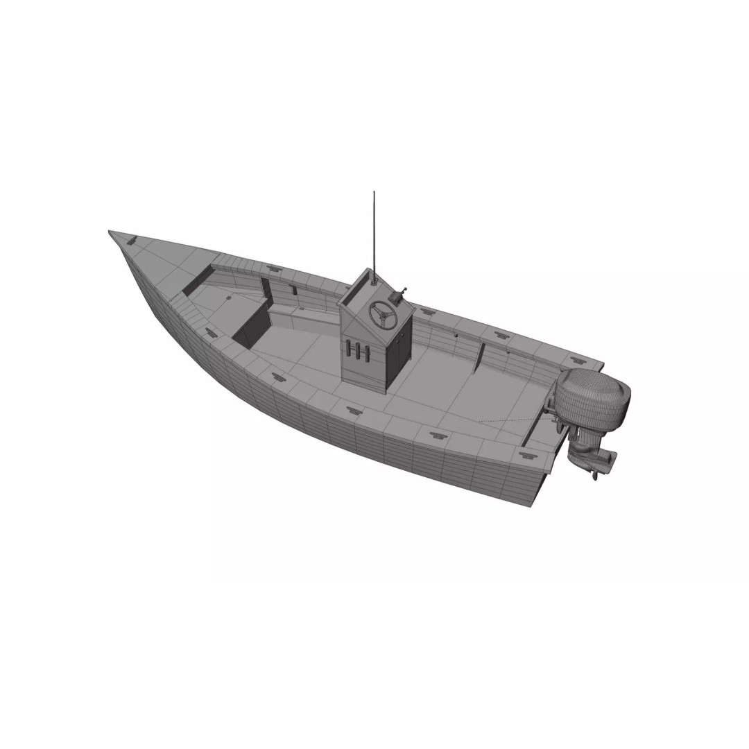 Lumber Yard Skiff 3D Model – Detailed Wooden Boat with Outboard Motor - View 15