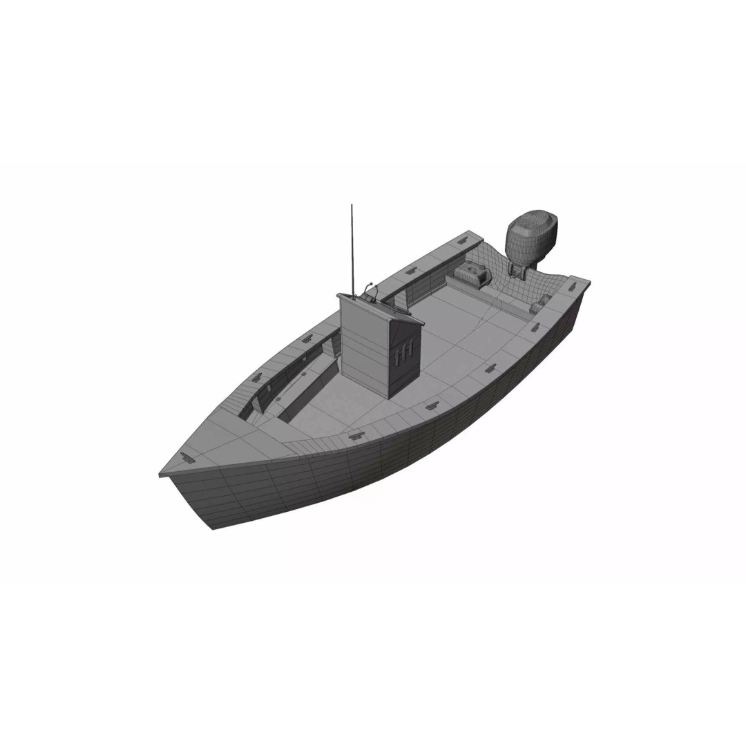 Lumber Yard Skiff 3D Model – Detailed Wooden Boat with Outboard Motor - View 16