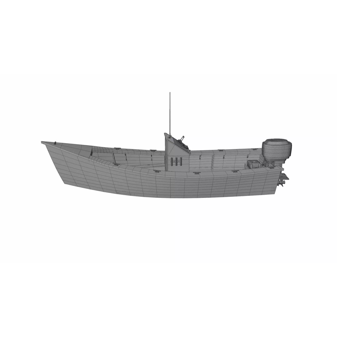 Lumber Yard Skiff 3D Model – Detailed Wooden Boat with Outboard Motor - View 17