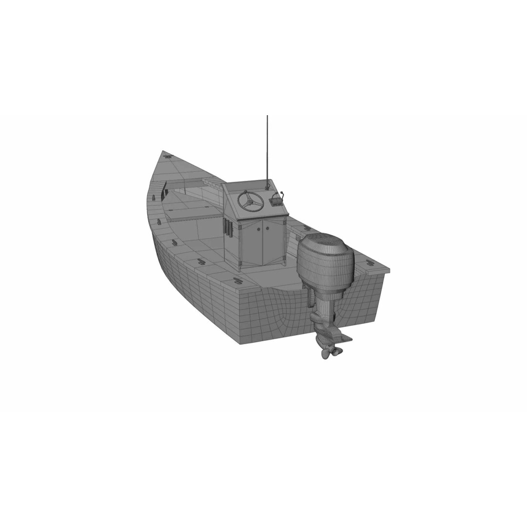 Lumber Yard Skiff 3D Model – Detailed Wooden Boat with Outboard Motor - View 18