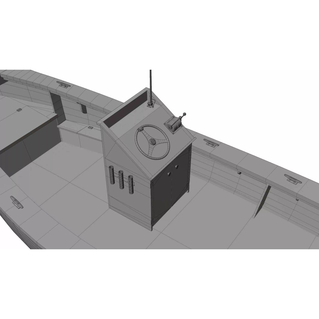 Lumber Yard Skiff 3D Model – Detailed Wooden Boat with Outboard Motor - View 19