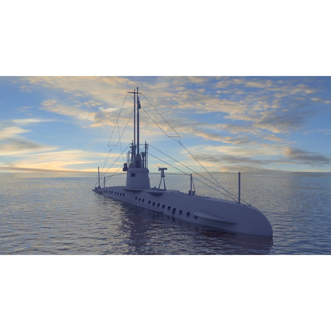 SM UB 16 U-boat 3D Model – Low Poly Historical Submarine, FBX, OBJ - View 3