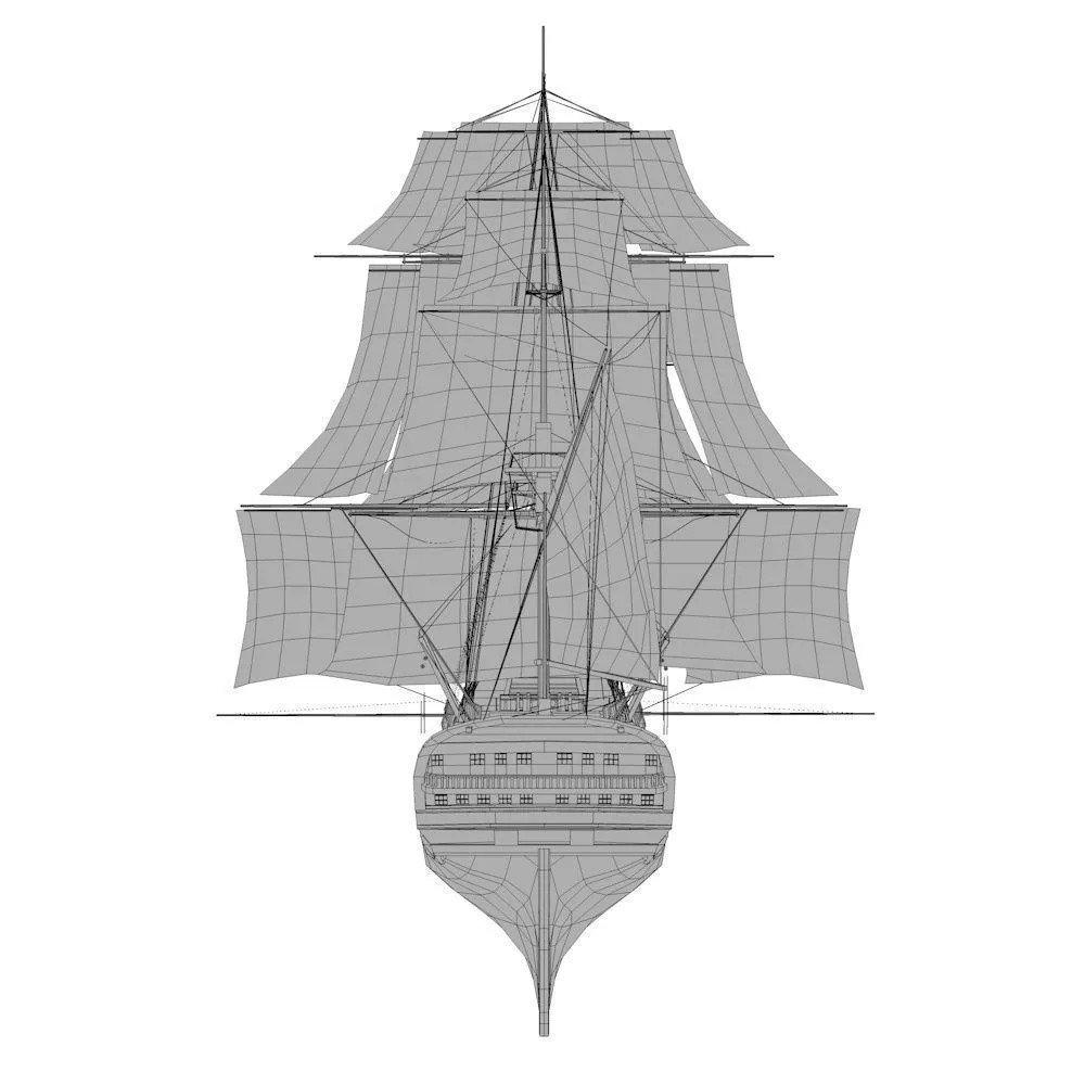 HMS Vanguard 3D Model – Low Poly Historic Warship, Rigged, FBX - View 13